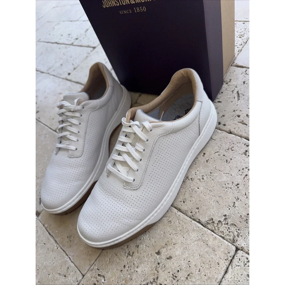 Johnston & Murphy 59-4258 Mens White Leather Lifestyle Sneakers Shoes 9 Dillon